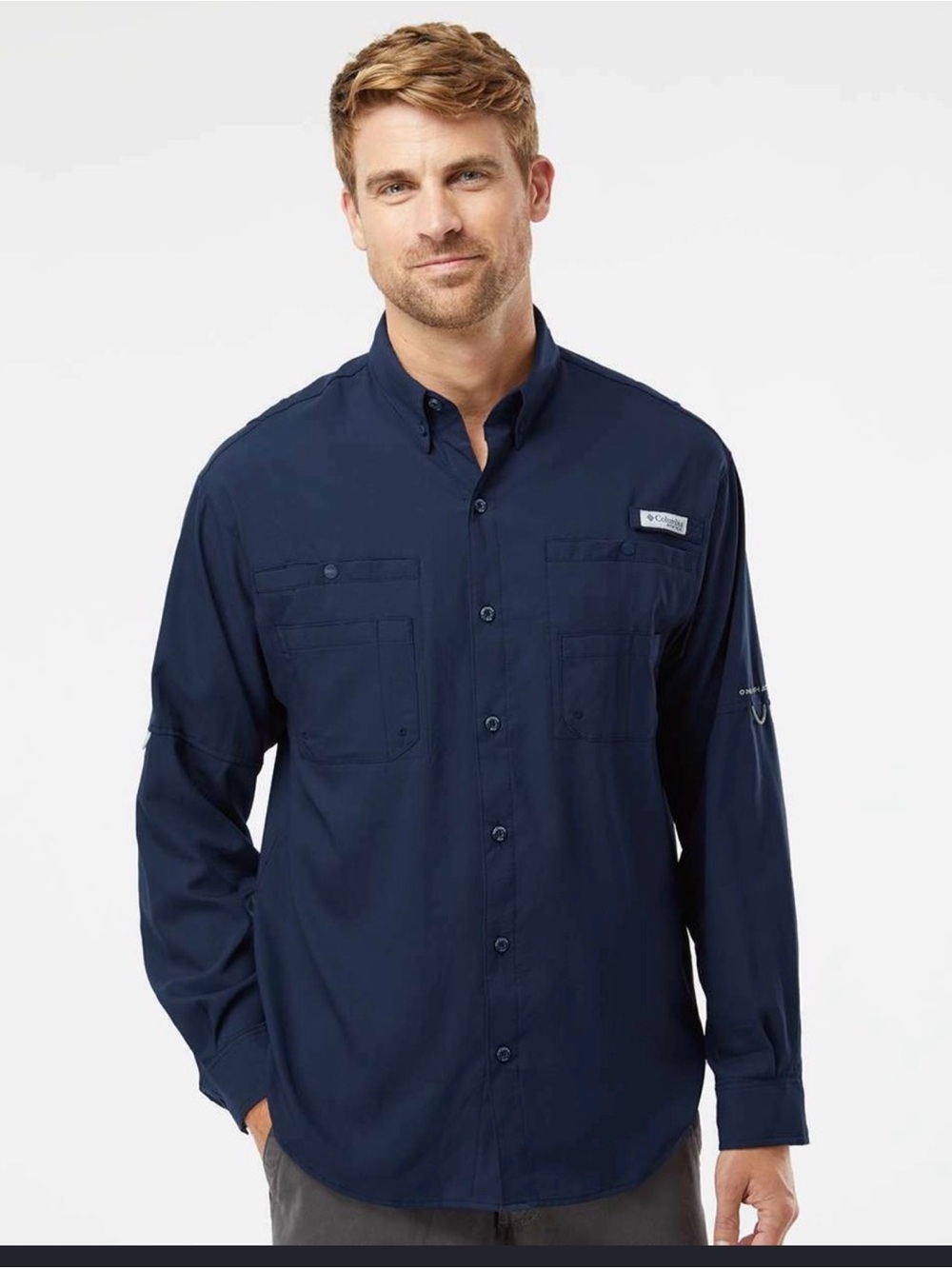 Columbia Men's Dark Blue Long-Sleeve Button Shirt pfg performance